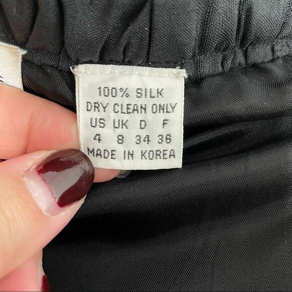 Nipon Boutique 2 Piece Silk Set Blouse and Skirt Peplum Ruffle Bow VTG Black 4 - Picture 12 of 13